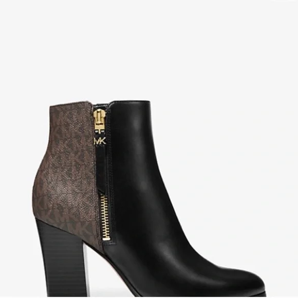 Michael Kors Black and Brown Boots with Gold Zipper - Picture 2 of 7